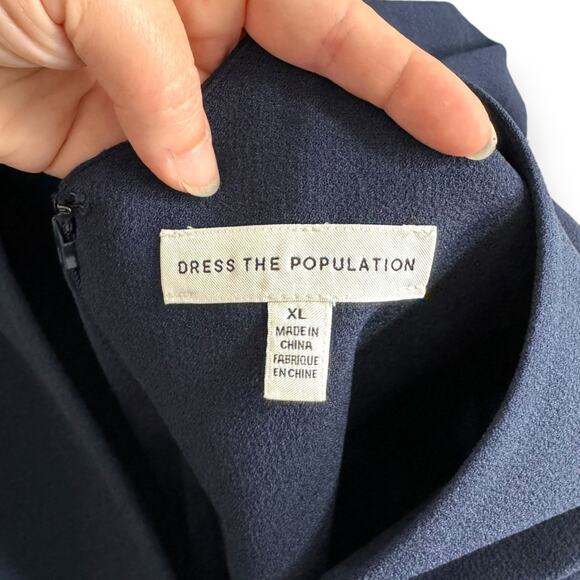 Dress The Population Midnight Blue Sandra Plunge Crepe Trumpet Gown Women's XL - Picture 10 of 13